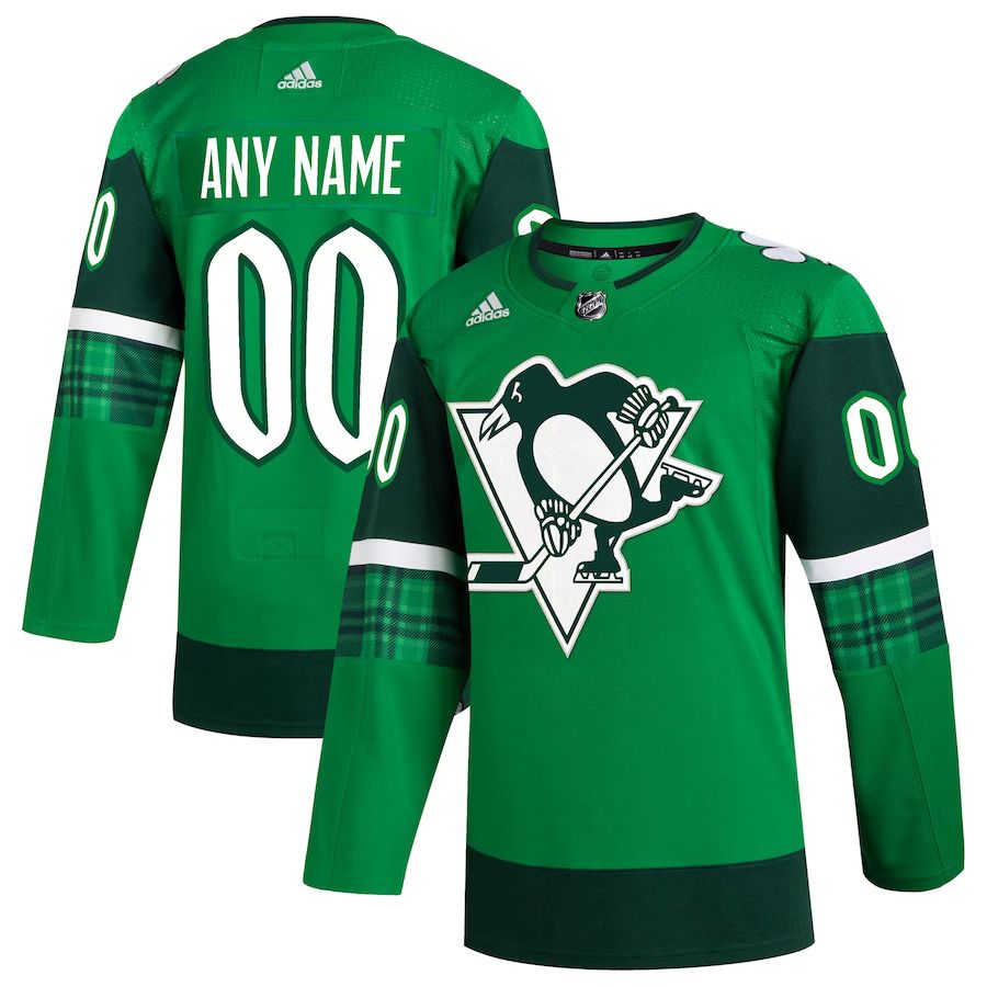 Men Pittsburgh Penguins adidas Kelly Green St. Patricks Day Authentic Custom NHL Jersey